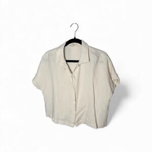 Grade & Gather Cream Cotton Cuffed Button Front Top Size S